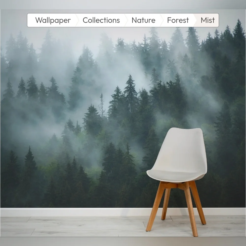 Green Misty Forest Wallpaper Mural - Removable Wallpaper (Peel & Stick)